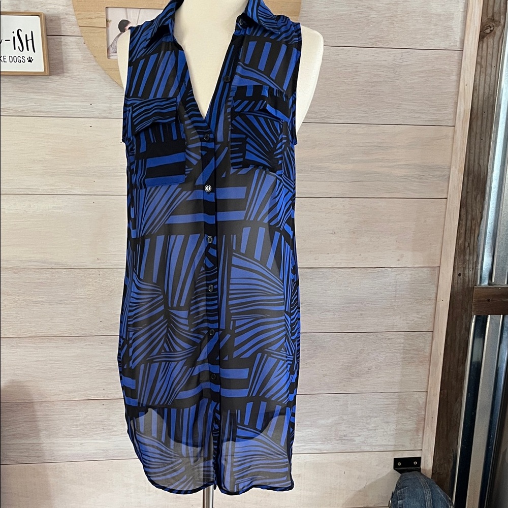 Cotton On Blue and Black Sheer Sleeveless Top M